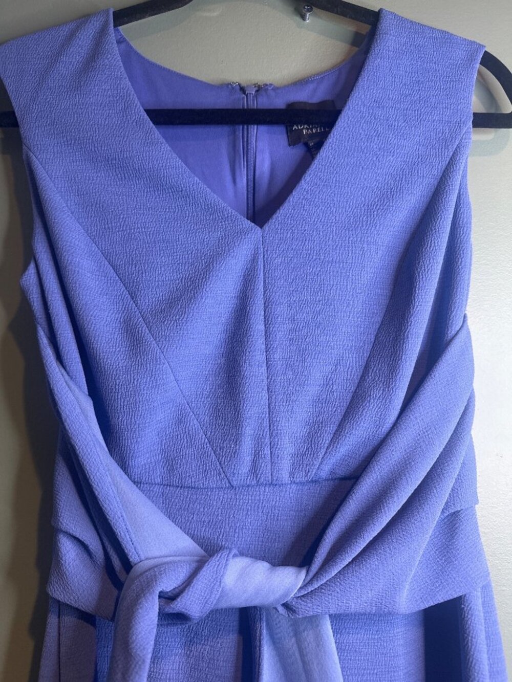 Adrianna Papell Size 4 Lavender Sheath Dress Belted Wedding Guest Cocktail Midi - Picture 3 of 8